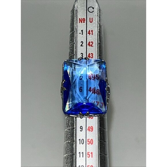 Vintage Art Deco 1950’s NEMCO Blue Gemstone Silver Filigree Ring Size 3.5 - Picture 4 of 5